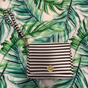 Charming Charlie Black and White Striped Wristlet